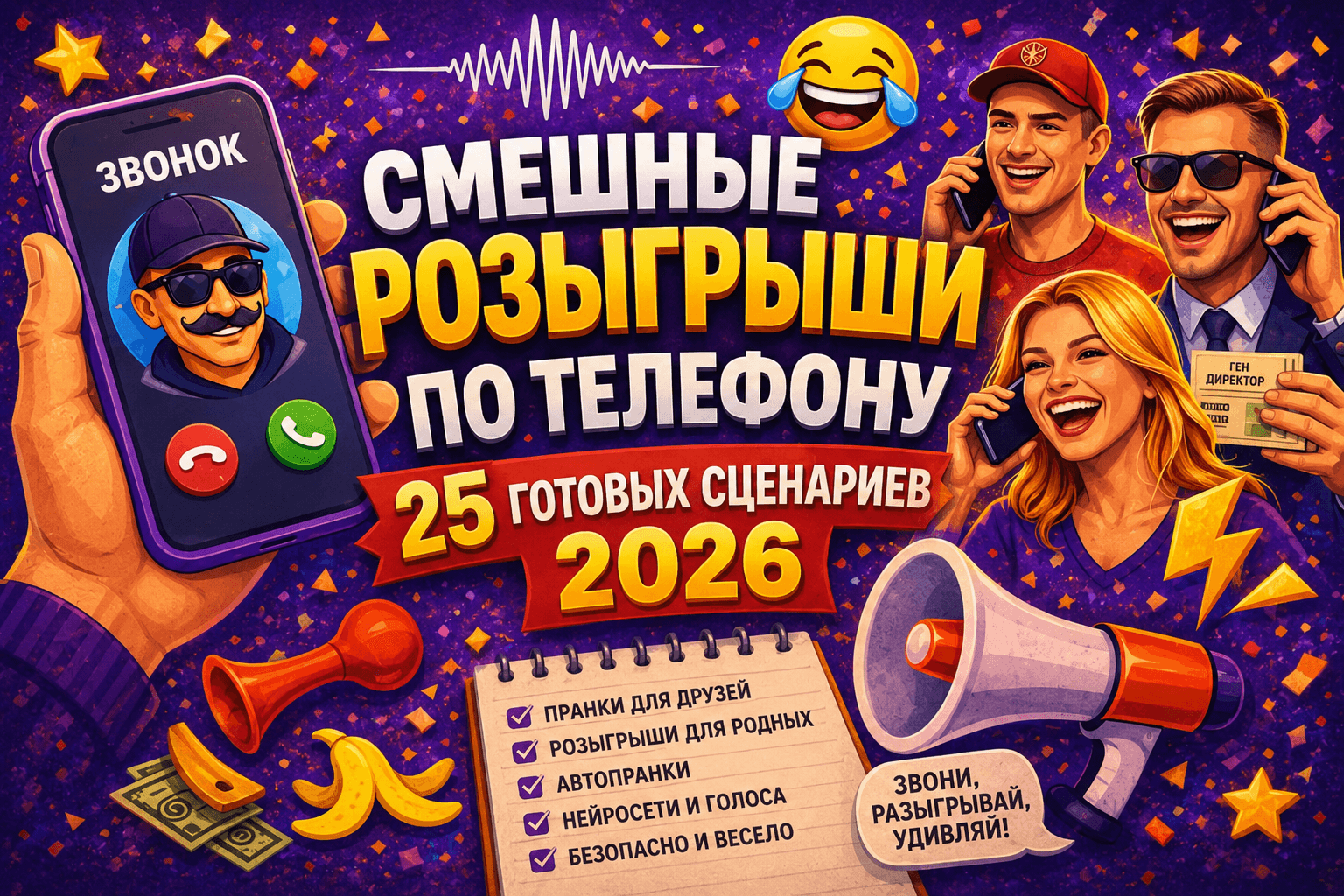 Смешные розыгрыши по телефону: 25 готовых сценариев 2026